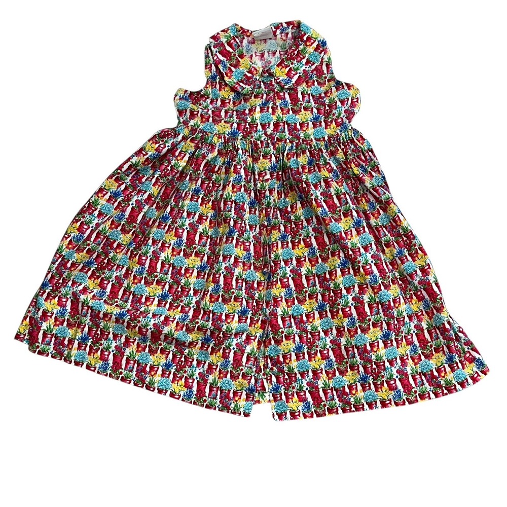 Kelly's Kids Girls Floral Flower Pot Print Fit & Flare‎ Dress Size 5 Cottagecore